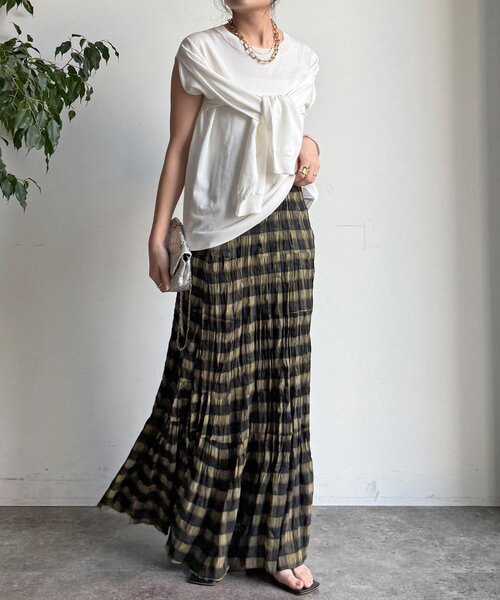 DouDou(ドゥドゥ)の「チェックワッシャースカート(スカート・レディース・ブラック/グリーン/ブルー・FREE/TM)」の15枚目の写真