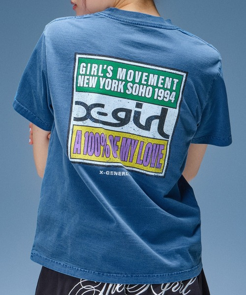 X-girl(エックスガール)の「FADED HARD COLORS BOX LOGO S/S TEE(Tシャツ/カットソー・レディース・ブルー/ブラック/ベージュ・S/M/L)」の2枚目の写真