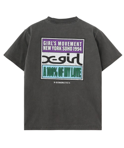 X-girl(エックスガール)の「FADED HARD COLORS BOX LOGO S/S TEE(Tシャツ/カットソー・レディース・ブルー/ブラック/ベージュ・S/M/L)」の1枚目の写真
