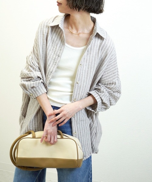 gossara(ゴサラ)の「オーバーサイズストライプシャツ(シャツ/ブラウス・レディース・ブルー/ブラウン・FREE)」の5枚目の写真