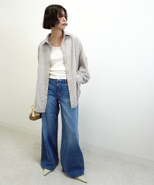 gossara(ゴサラ)の「オーバーサイズストライプシャツ(シャツ/ブラウス・レディース・ブルー/ブラウン・FREE)」の10枚目の写真