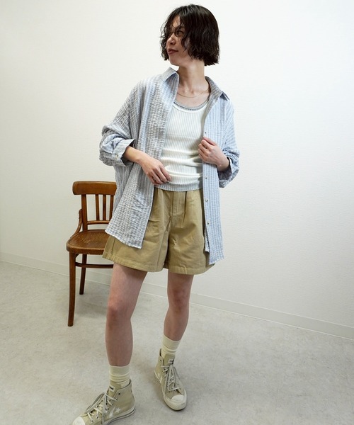 gossara(ゴサラ)の「オーバーサイズストライプシャツ(シャツ/ブラウス・レディース・ブルー/ブラウン・FREE)」の17枚目の写真