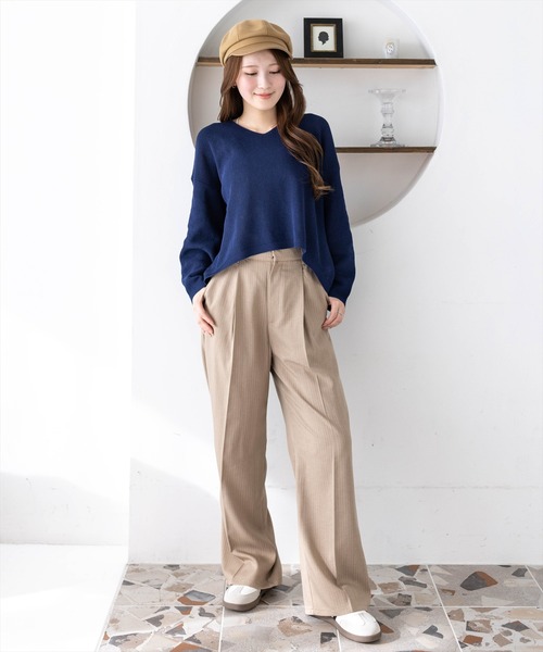 CLEAR BASIC（クリアベーシック）の「Vネックオーバーニットトップス（ニット/セーター・レディース・レッド/ネイビー/アイボリー/イエロー系その他/ブラック・F）」の18枚目の写真