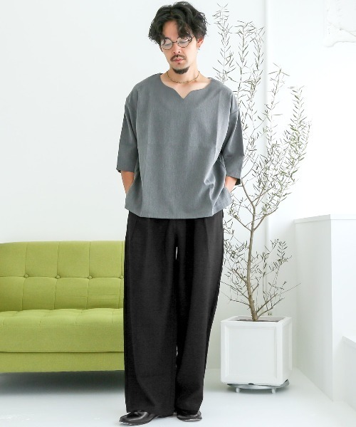 LUXSTYLE(ラグスタイル)の「リラックスワイドテーパードパンツ(スラックス・メンズ・ブラック/ブルーグレー・L/M)」の4枚目の写真