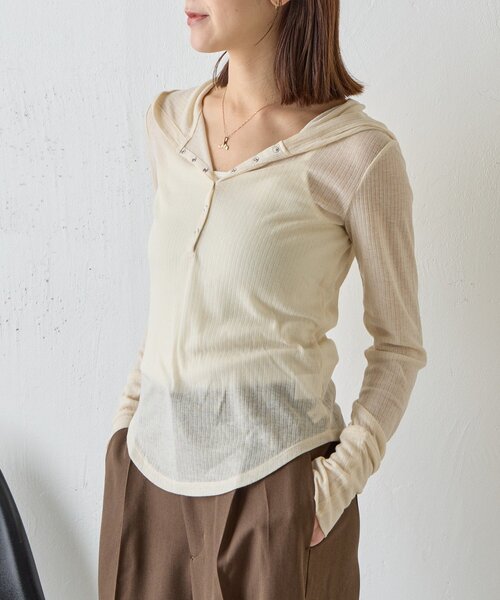 goocy(グーシー)の「コンパクトフーディーロンT(Tシャツ/カットソー・レディース・ブラック/チャコールグレー/アイボリー/ホワイト/グレー・FREE)」の17枚目の写真