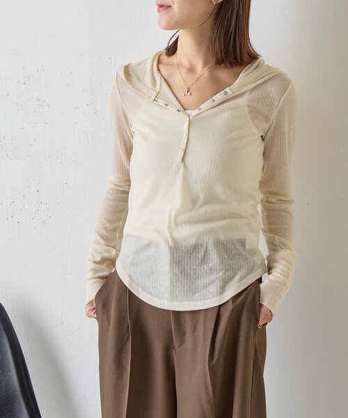 goocy(グーシー)の「コンパクトフーディーロンT(Tシャツ/カットソー・レディース・ブラック/チャコールグレー/アイボリー/ホワイト/グレー・FREE)」の22枚目の写真