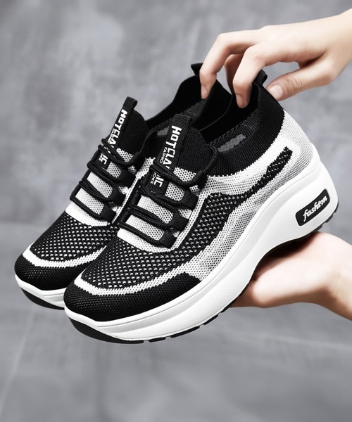 Miniministore(ミニミニストア)の「ニットスニーカー レディース 運動靴(スニーカー・レディース・グレー/ブラック/ブラック×ホワイト/ブラック×グレー・23.0cm/23.5cm/24.0cm/24.5cm/25.0cm/25.5cm)」の3枚目の写真