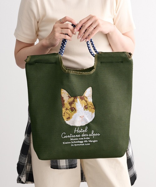 SETUP7（セットアップセブン）の「【SETUP7】アニマル刺繍コード メッシュトート SNBD（トートバッグ・レディース・カーキ/ブラック/ブラウン/グレー/ベージュ/ネイビー・FREE）」の5枚目の写真