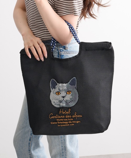猫Love。 ジンベエザメ リップル生地 トートバッグ SETUP7】アニマル刺繍コード メッシュトート SNBD（トートバッグ