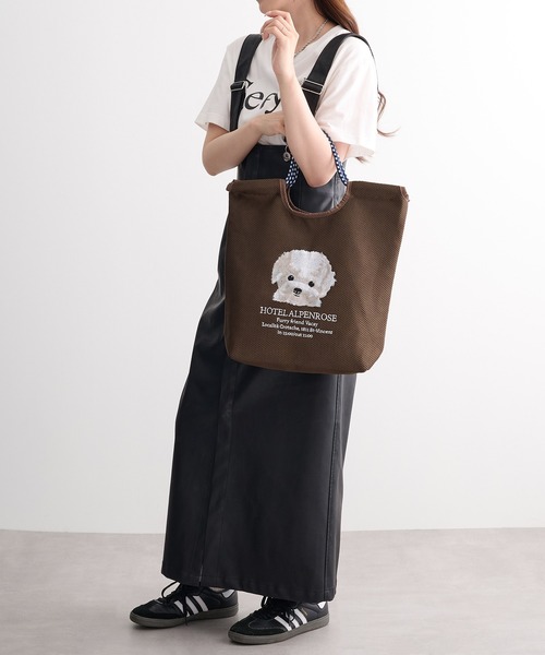 SETUP7（セットアップセブン）の「【SETUP7】アニマル刺繍コード メッシュトート SNBD（トートバッグ・レディース・カーキ/ブラック/ブラウン/グレー/ベージュ/ネイビー・FREE）」の10枚目の写真