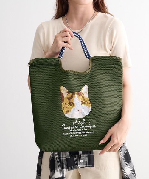 SETUP7（セットアップセブン）の「【SETUP7】アニマル刺繍コード メッシュトート SNBD（トートバッグ・レディース・カーキ/ブラック/ブラウン/グレー/ベージュ/ネイビー・FREE）」の13枚目の写真