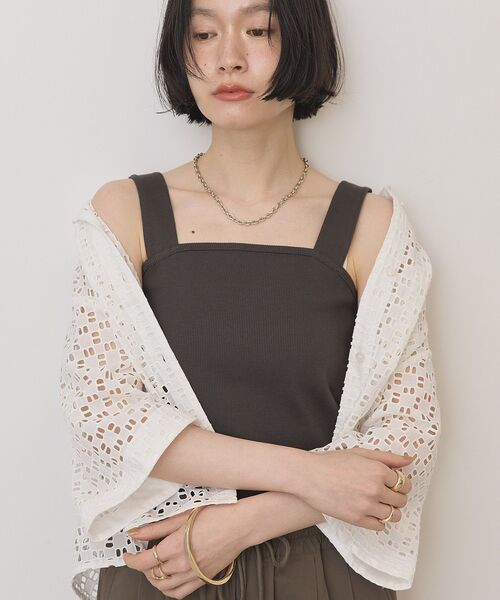 AMERICAN HOLIC（アメリカンホリック）の「【抗菌防臭】スクエアベアタンクトップ（タンクトップ・レディース・モカ/ブラック/アイボリー/チャコールグレー・L/M）」の6枚目の写真