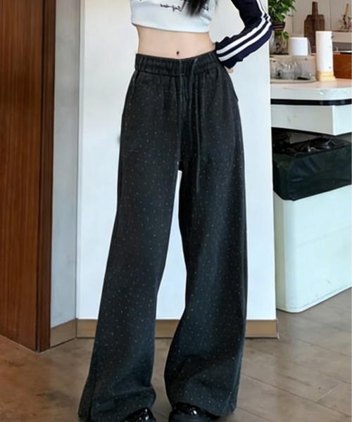 AsheKsha（アシクシャ）の「ダイヤモンド付きワイドパンツ（スウェットパンツ・レディース・ダークグレー・S/M/L）」の7枚目の写真