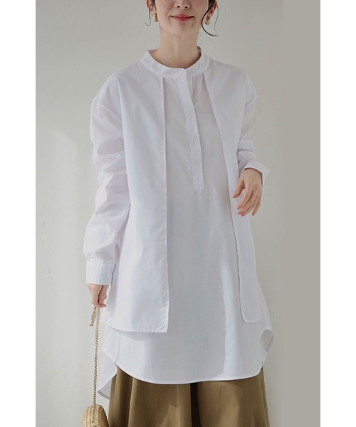 cawaii(カワイイ)の「クリーンなホワイトの重なりデザインシャツチュニック(シャツ/ブラウス・レディース・ホワイト・FREE)」の1枚目の写真