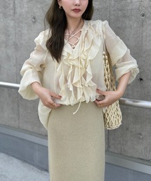 LAULEN | chiffon front frill lace up blouse /シフォンフロントフリルレースアップ長袖ブラウス(シャツ/ブラウス)