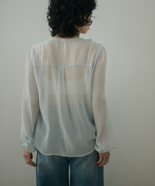 LAULEN(ローレン)の「chiffon front frill lace up blouse /シフォンフロントフリルレースアップ長袖ブラウス(シャツ/ブラウス・レディース・イエロー/ブルー・FREE)」の4枚目の写真