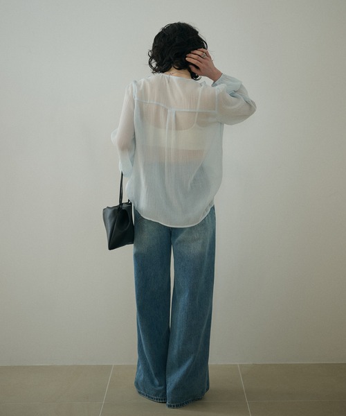 LAULEN(ローレン)の「chiffon front frill lace up blouse /シフォンフロントフリルレースアップ長袖ブラウス(シャツ/ブラウス・レディース・イエロー/ブルー・FREE)」の9枚目の写真