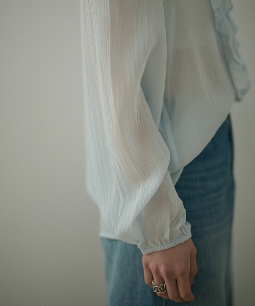 LAULEN(ローレン)の「chiffon front frill lace up blouse /シフォンフロントフリルレースアップ長袖ブラウス(シャツ/ブラウス・レディース・イエロー/ブルー・FREE)」の12枚目の写真