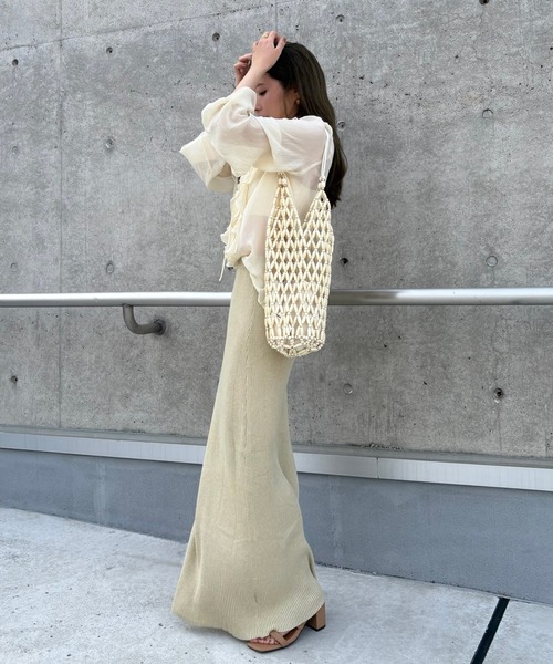 LAULEN(ローレン)の「chiffon front frill lace up blouse /シフォンフロントフリルレースアップ長袖ブラウス(シャツ/ブラウス・レディース・イエロー/ブルー・FREE)」の17枚目の写真