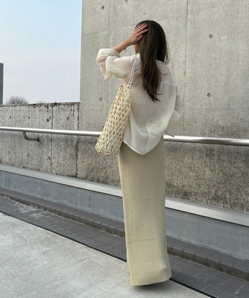 LAULEN(ローレン)の「chiffon front frill lace up blouse /シフォンフロントフリルレースアップ長袖ブラウス(シャツ/ブラウス・レディース・イエロー/ブルー・FREE)」の18枚目の写真