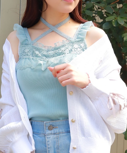 axes femme（アクシーズファム）の「ストラップカップ付タンク（タンクトップ・レディース・ミント/ホワイト/ブラック・MEDIUM/LARGE）」の3枚目の写真