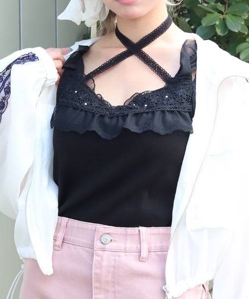 axes femme（アクシーズファム）の「ストラップカップ付タンク（タンクトップ・レディース・ミント/ホワイト/ブラック・MEDIUM/LARGE）」の2枚目の写真