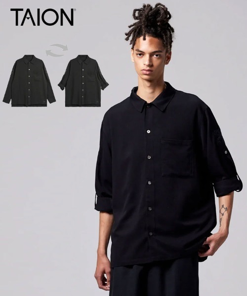 STYLISE（スタイライズ）の「【TAION】ノンダウン ジャパンスペシャル 2WAY レーヨンシャツ / ブラック [TAION-NDSH09JS-LS]（シャツ/ブラウス・メンズ・ブラック・LL/L/M）」の2枚目の写真