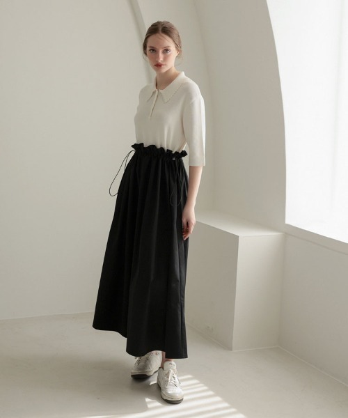 DONOBAN(ドノバン)の「スカラップポロワンピース(ワンピース・レディース・ホワイト/ブラック・ONE SIZE)」の1枚目の写真