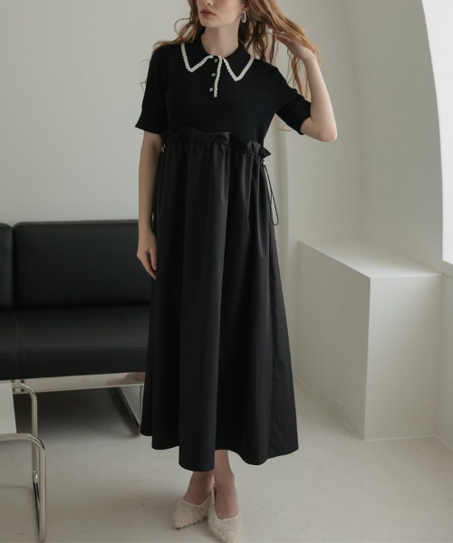 DONOBAN(ドノバン)の「スカラップポロワンピース(ワンピース・レディース・ホワイト/ブラック・ONE SIZE)」の2枚目の写真