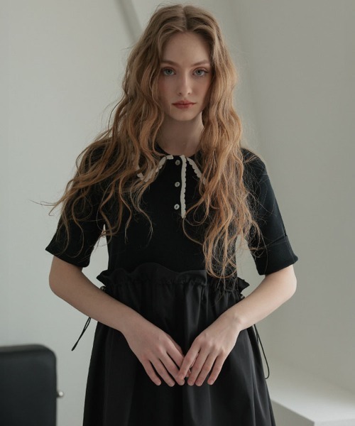 DONOBAN(ドノバン)の「スカラップポロワンピース(ワンピース・レディース・ホワイト/ブラック・ONE SIZE)」の4枚目の写真