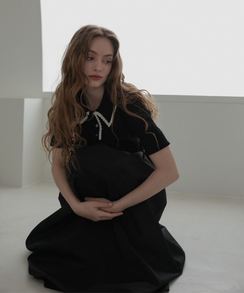 DONOBAN(ドノバン)の「スカラップポロワンピース(ワンピース・レディース・ホワイト/ブラック・ONE SIZE)」の5枚目の写真