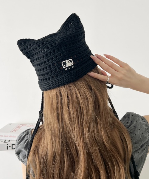 MLB(メジャーリーグベースボール)の「【日本未発売/WEB限定】MLB KOREA(エムエルビーコリア)/サマー リボン 猫耳 ねこ耳ビーニー 耳付き クロシェ編み ロゴパッチ ワッペン ビーニー ニット帽/Summer Ribbon Miyaon Beanie(ニットキャップ/ビーニー・レディース・ブラック/クリーム/ピンク・FREE)」の22枚目の写真