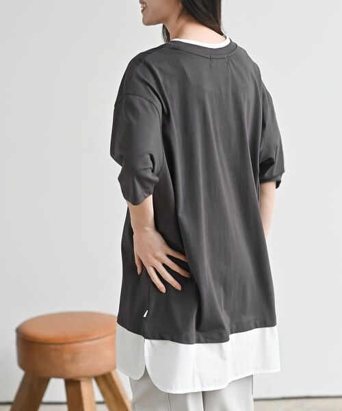 rps（アールピーエス）の「接触冷感ＵＳＡコットンフェイクレイヤーＴ（Tシャツ/カットソー・レディース・ライトカーキ/チャコールグレー/ブラック/グレイッシュベージュ/サックスブルー・フリー）」の12枚目の写真