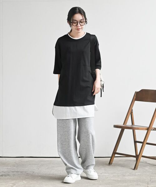 rps（アールピーエス）の「接触冷感ＵＳＡコットンフェイクレイヤーＴ（Tシャツ/カットソー・レディース・ライトカーキ/チャコールグレー/ブラック/グレイッシュベージュ/サックスブルー・フリー）」の14枚目の写真
