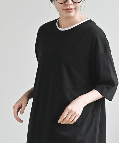 rps（アールピーエス）の「接触冷感ＵＳＡコットンフェイクレイヤーＴ（Tシャツ/カットソー・レディース・ライトカーキ/チャコールグレー/ブラック/グレイッシュベージュ/サックスブルー・フリー）」の19枚目の写真