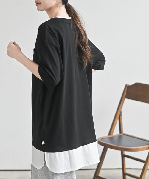 rps（アールピーエス）の「接触冷感ＵＳＡコットンフェイクレイヤーＴ（Tシャツ/カットソー・レディース・ライトカーキ/チャコールグレー/ブラック/グレイッシュベージュ/サックスブルー・フリー）」の20枚目の写真