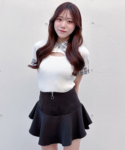 NOMAE(ノーマエ)の「ジップレイヤードスカパン(スカート・レディース・ブラック/アイボリー/ベージュ・FREE)」の6枚目の写真