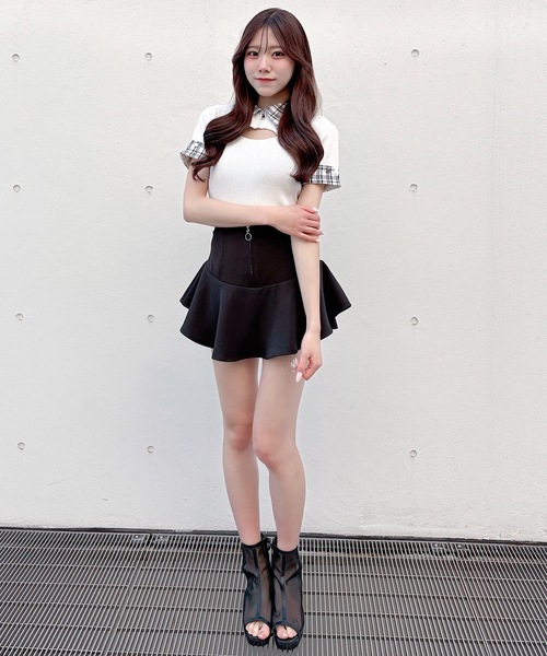 NOMAE(ノーマエ)の「ジップレイヤードスカパン(スカート・レディース・ブラック/アイボリー/ベージュ・FREE)」の4枚目の写真