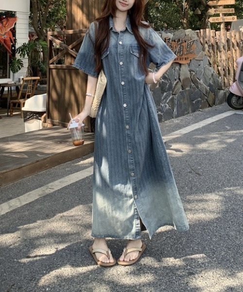 FAVORITO(ファヴォリート)の「デニムシングルブレストワンピース(ワンピース・レディース・ブルー・XL/L/M)」の2枚目の写真
