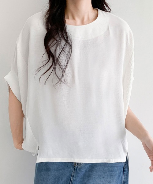 LOWO(ロワ)の「ドルマンスリーブイレギュラーヘム半袖Tシャツ(Tシャツ/カットソー・レディース・ブラック/オフホワイト・FREE)」の3枚目の写真