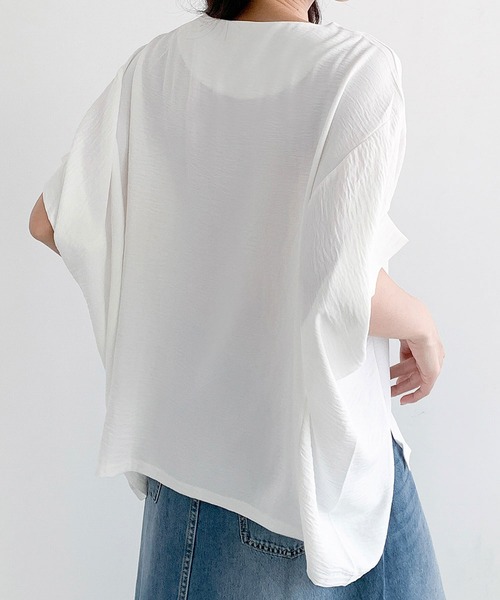 LOWO(ロワ)の「ドルマンスリーブイレギュラーヘム半袖Tシャツ(Tシャツ/カットソー・レディース・ブラック/オフホワイト・FREE)」の6枚目の写真