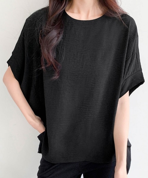 LOWO(ロワ)の「ドルマンスリーブイレギュラーヘム半袖Tシャツ(Tシャツ/カットソー・レディース・ブラック/オフホワイト・FREE)」の7枚目の写真