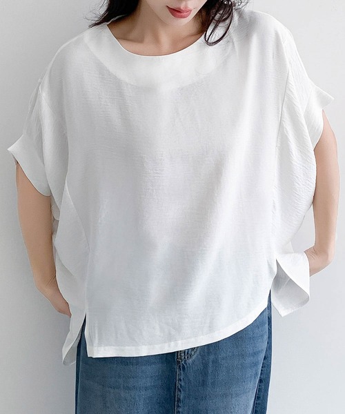 LOWO(ロワ)の「ドルマンスリーブイレギュラーヘム半袖Tシャツ(Tシャツ/カットソー・レディース・ブラック/オフホワイト・FREE)」の10枚目の写真