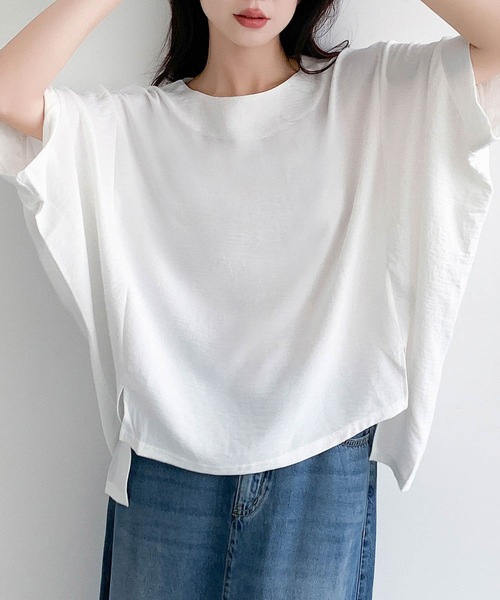 LOWO(ロワ)の「ドルマンスリーブイレギュラーヘム半袖Tシャツ(Tシャツ/カットソー・レディース・ブラック/オフホワイト・FREE)」の11枚目の写真