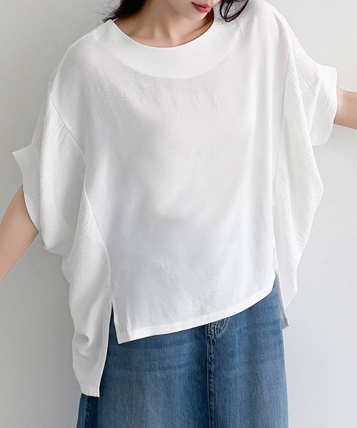 LOWO(ロワ)の「ドルマンスリーブイレギュラーヘム半袖Tシャツ(Tシャツ/カットソー・レディース・ブラック/オフホワイト・FREE)」の12枚目の写真