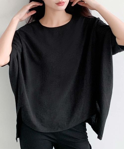 LOWO(ロワ)の「ドルマンスリーブイレギュラーヘム半袖Tシャツ(Tシャツ/カットソー・レディース・ブラック/オフホワイト・FREE)」の14枚目の写真