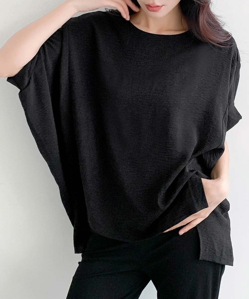 LOWO(ロワ)の「ドルマンスリーブイレギュラーヘム半袖Tシャツ(Tシャツ/カットソー・レディース・ブラック/オフホワイト・FREE)」の15枚目の写真