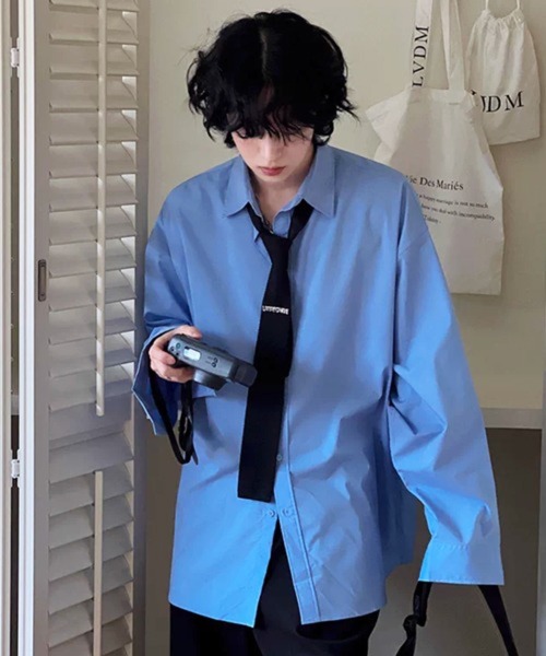 NOWLE(ノウル)の「【NOWLE】ルーズシルエット ボリュームスリーブ クリーンブロードシャツ / コットンシャツ(シャツ/ブラウス・メンズ・ホワイト/ライトブルー・MEDIUM/LARGE)」の5枚目の写真
