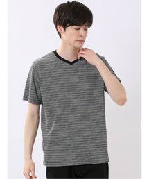 【綿混】タカキュー ポップコーン ボーダー Vネック 半袖 Tシャツ