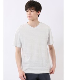 【綿混】タカキュー ポップコーン ボーダー Vネック 半袖 Tシャツ